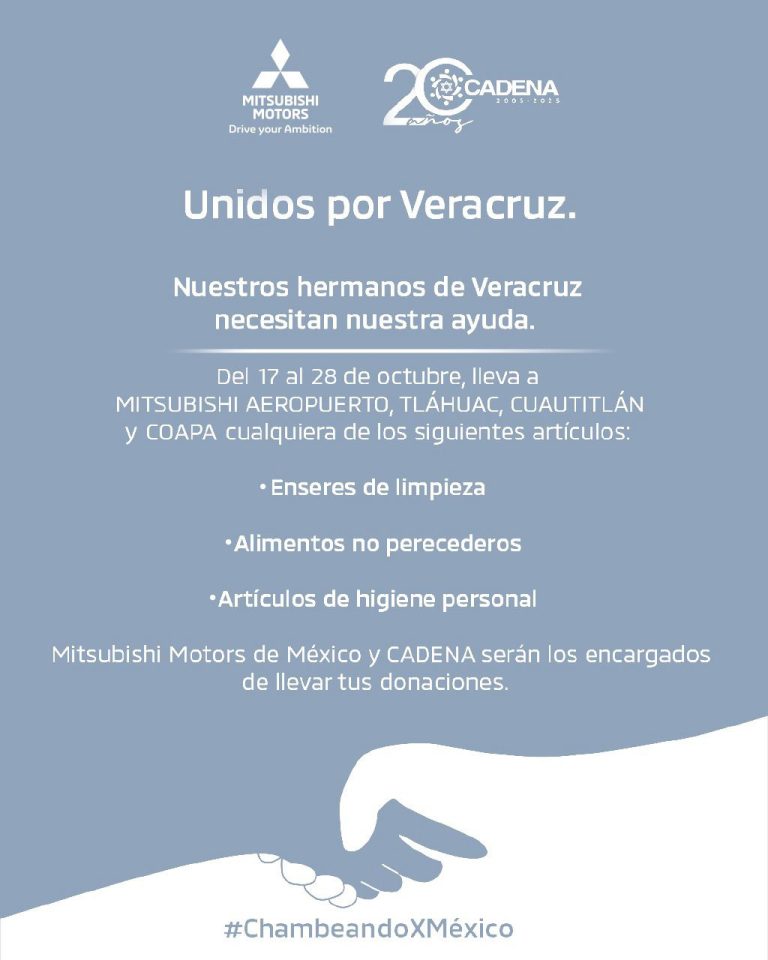 Mitsubishi Motors México colabora con CADENA y Zadrigman para llevar ayuda humanitaria a comunidades de Veracruz, Puebla e Hidalgo.