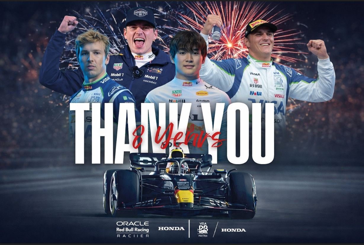 Red Bull Racing y Honda en la Fórmula Uno con mensaje de agradecimiento tras ocho años de colaboración en el campeonato mundial