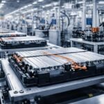 Producción de baterías para autos eléctricos en fábrica moderna durante la reducción de costos en la industria EV