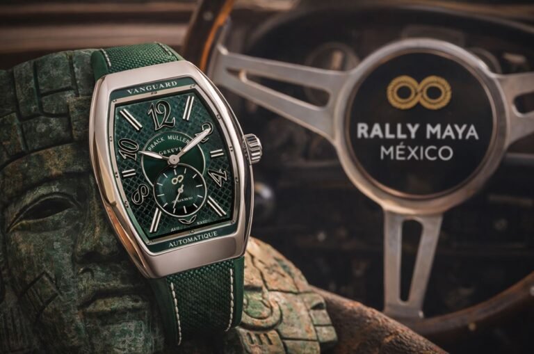 Reloj Franck Müller Edición Especial Rally Maya México 2026 con carátula verde jade y caja Vanguard Slim.