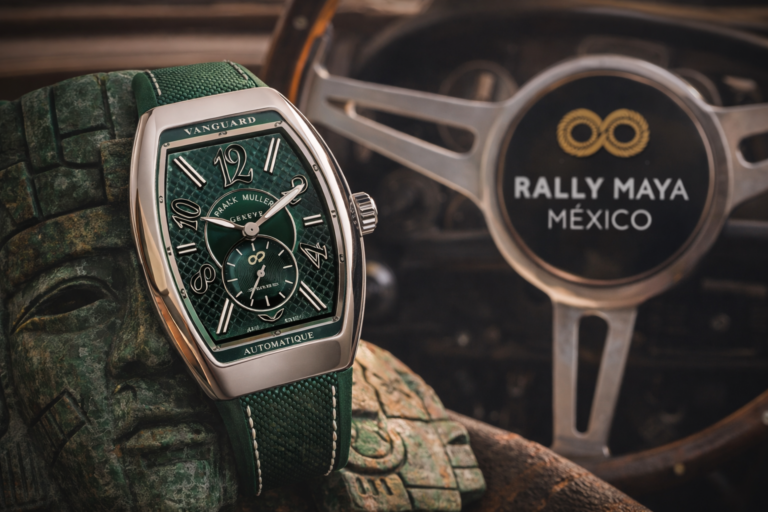 Reloj Franck Müller Edición Especial Rally Maya México 2026 con carátula verde jade y caja Vanguard Slim.