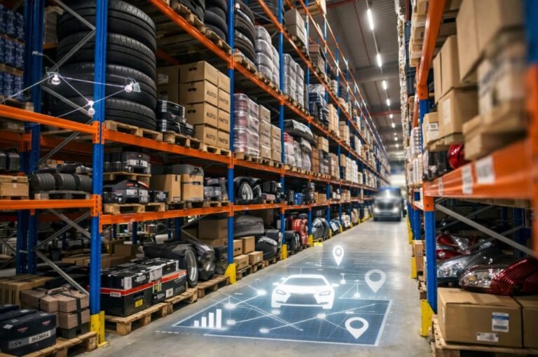 Flota de vehículos de reparto operando en ciudad con análisis de rutas mediante inteligencia artificial