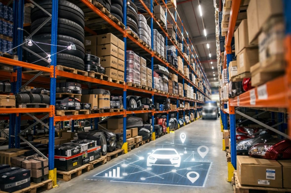 Flota de vehículos de reparto operando en ciudad con análisis de rutas mediante inteligencia artificial