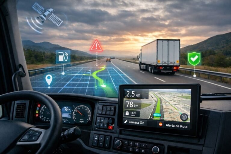 Sistema de monitoreo GPS en camión de carga durante operación en carretera en México