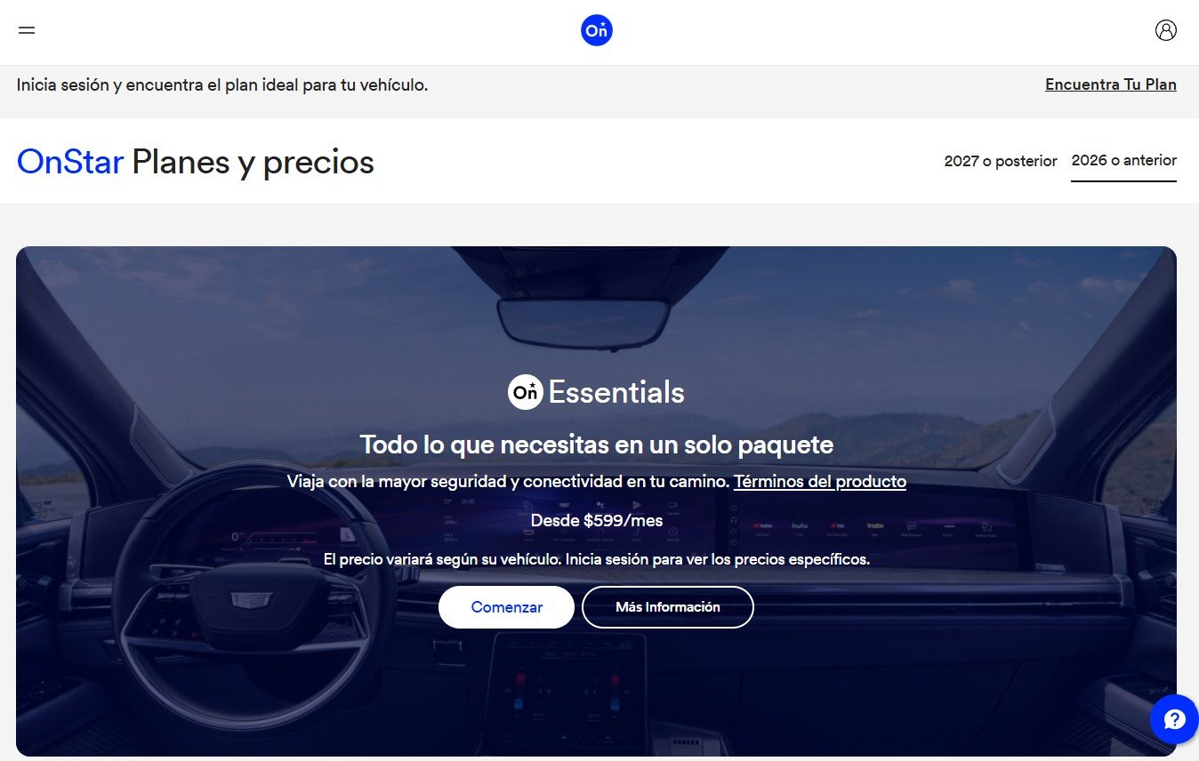 Aplicación OnStar mostrando funciones de control remoto y conectividad en vehículo GM