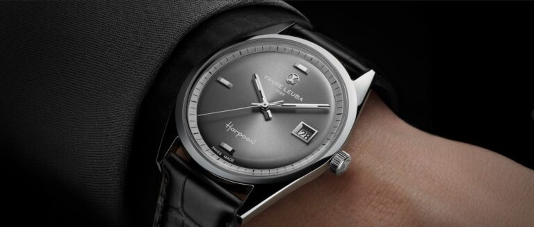 Favre Leuba Harpoon Revival con esfera gris y caja de acero inoxidable presentado en Watches and Wonders Geneva 2026
