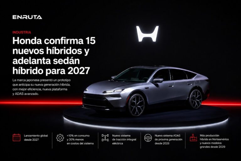 Prototipo de sedán híbrido Honda mostrado durante la conferencia global de negocios 2026