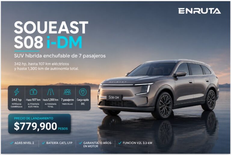 SOUEAST S08 i-DM con 342 hp, tres filas de asientos y autonomía total de hasta 1300 kilómetros