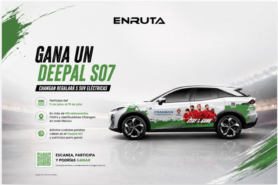 Deepal S07 BEV de Changan con imagen de la Selección de Portugal durante campaña promocional en México