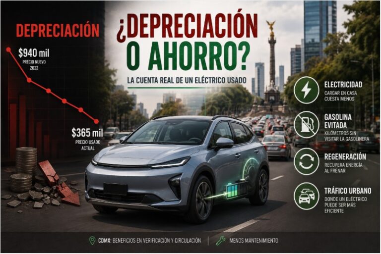 Auto eléctrico usado con gráfica de depreciación y ahorro de energía en México