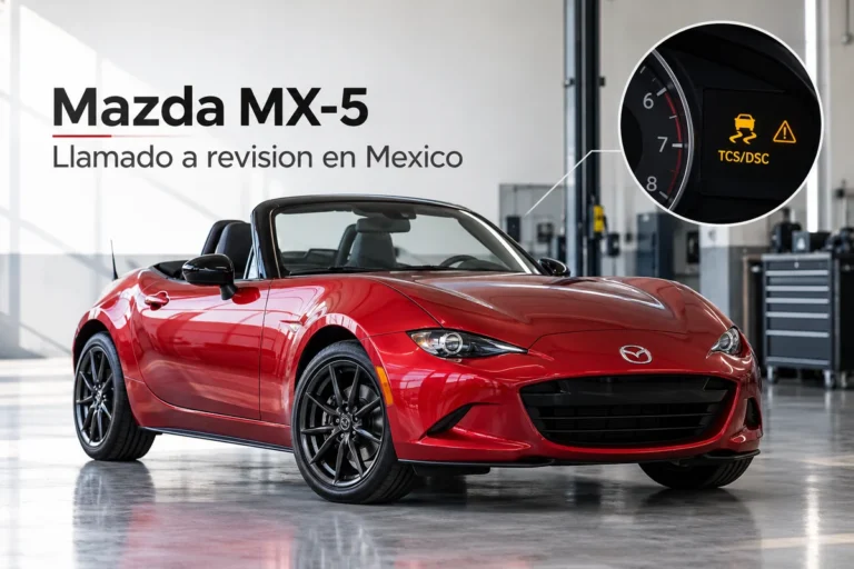 Mazda MX-5 rojo relacionado con llamado a revisión en México por sistema TCS y DSC