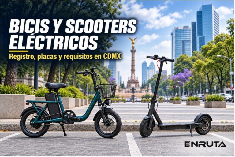 Bicicleta eléctrica y scooter estacionados en una calle de Ciudad de México.