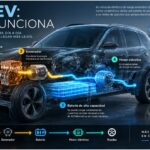 Vehículo eléctrico de rango extendido con batería, motor eléctrico y generador de gasolina