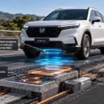 Diagrama del sistema de carga inalámbrica de Honda con transmisores instalados bajo el pavimento