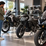 Motocicletas en un distribuidor antes de realizar una compra