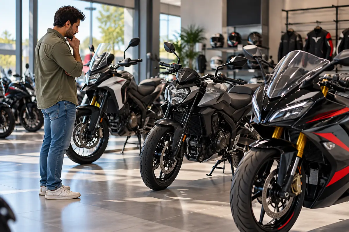 Motocicletas en un distribuidor antes de realizar una compra