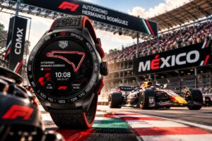 TAG Heuer Connected Calibre E5 Formula 1 Edition con caja negra y pantalla digital inspirada en un circuito